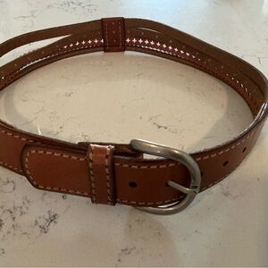 Fossil genuine leather belt red orange black brown brass tone buckle women’s S
